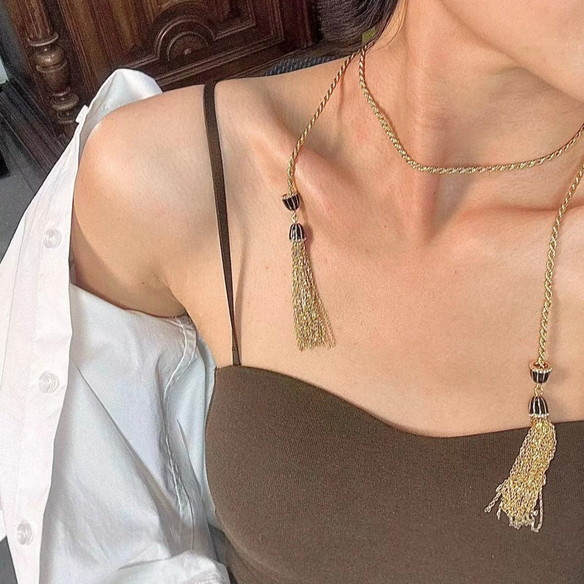 Art Deco inspired Long Tassel Bolo Necklace – Hand-Woven Braided Rope Design