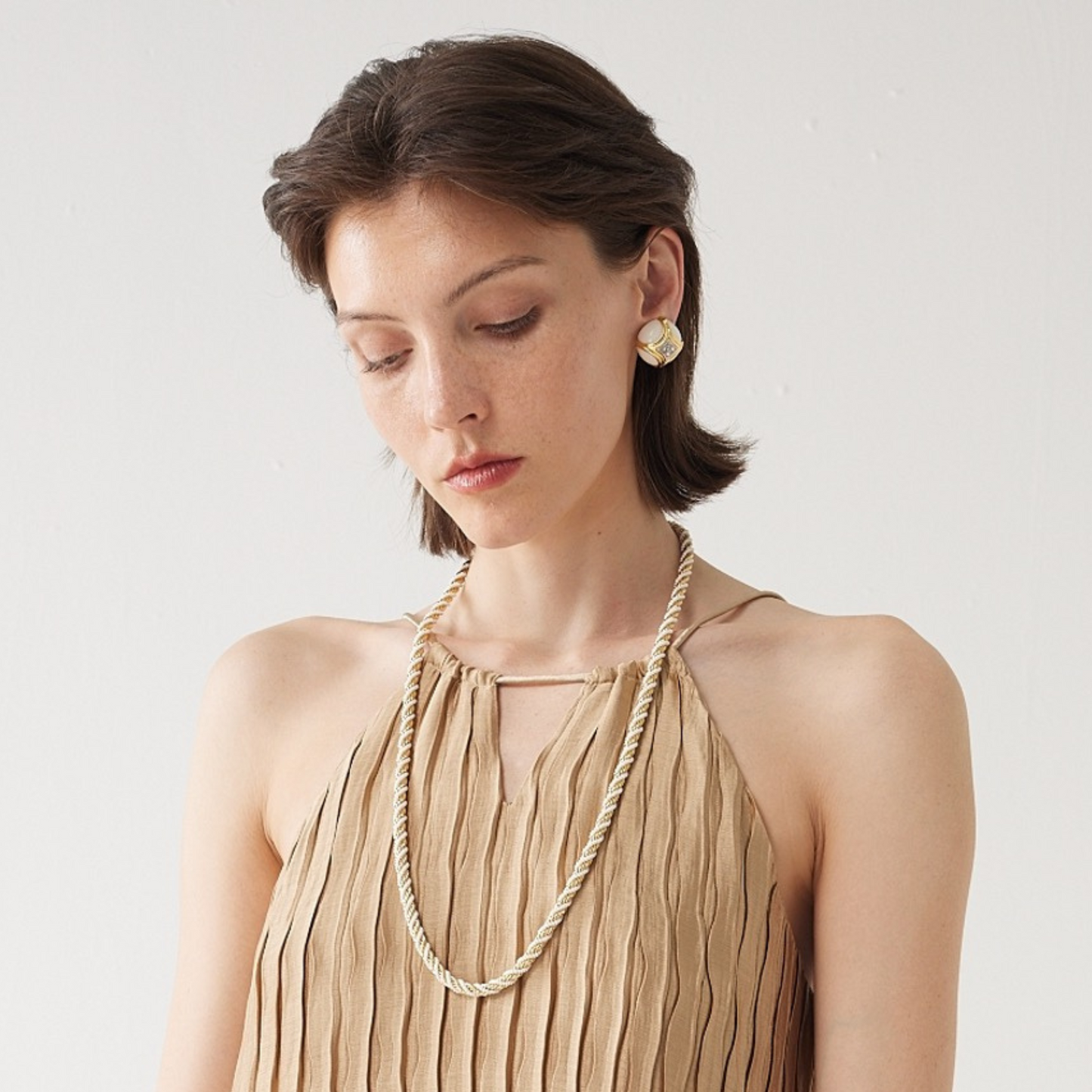 Double-Layered Interwoven Chain Necklace – 18K Yellow Gold Vermeil over Brass & Pearls