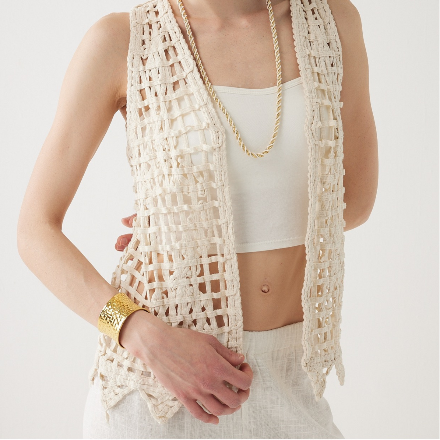 Double-Layered Interwoven Chain Necklace – 18K Yellow Gold Vermeil over Brass & Pearls
