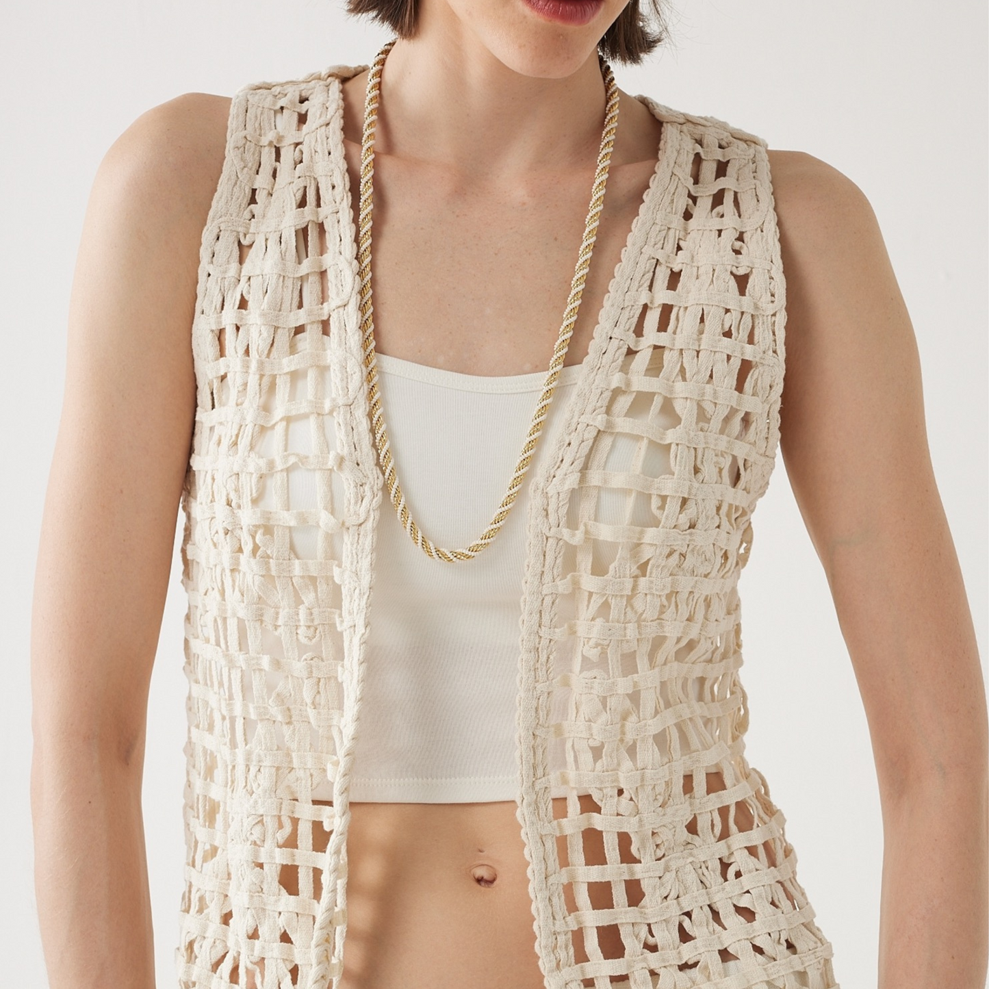 Double-Layered Interwoven Chain Necklace – 18K Yellow Gold Vermeil over Brass & Pearls
