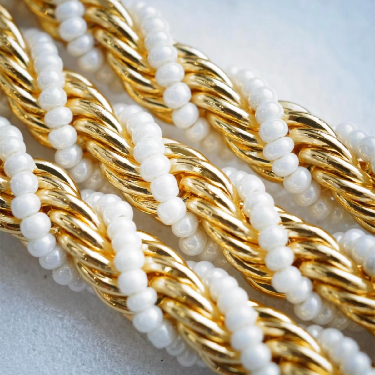 Double-Layered Interwoven Chain Necklace – 18K Yellow Gold Vermeil over Brass & Pearls