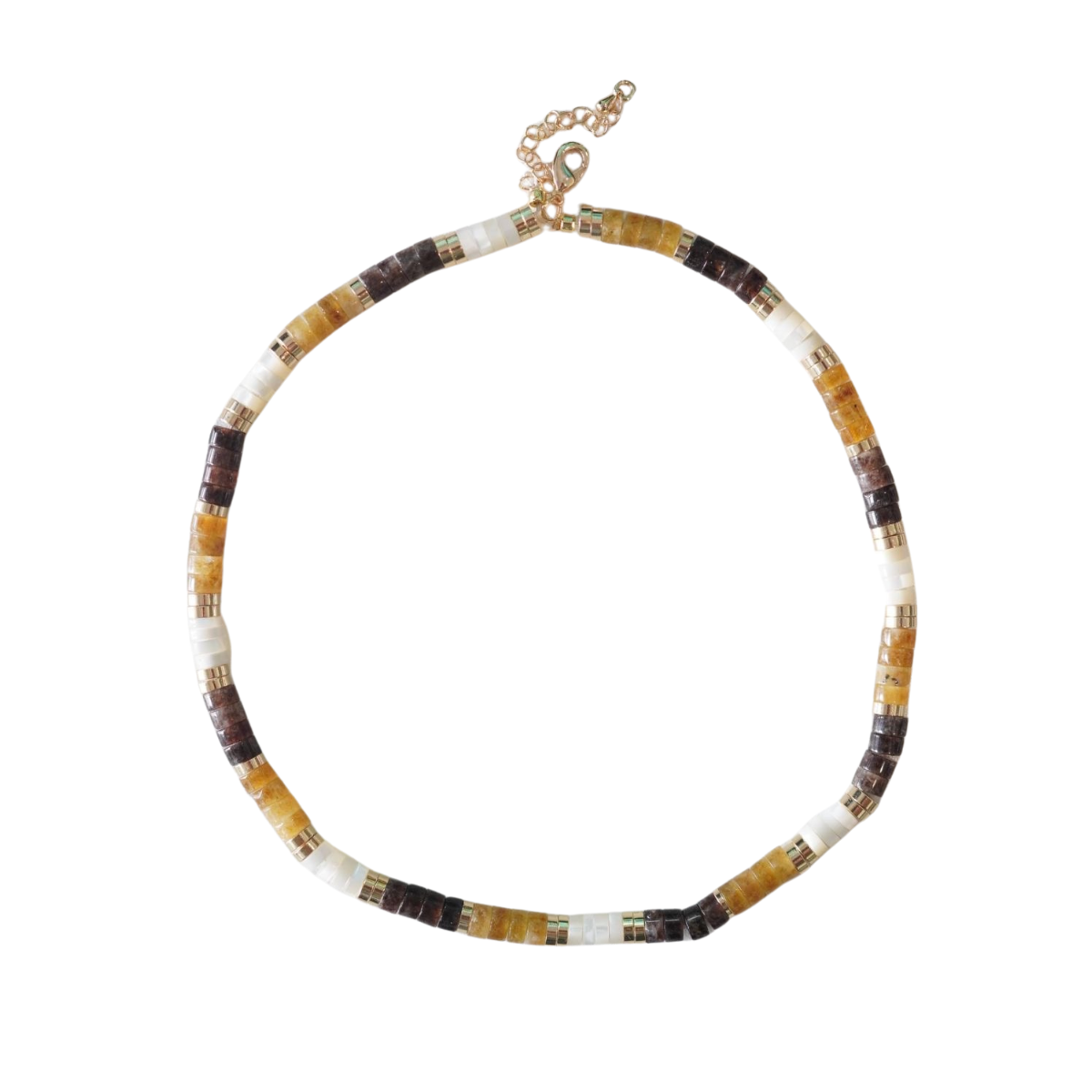Collar de cuentas de turmalina natural y disco de metal | Apilable | Cadena de extensión ajustable