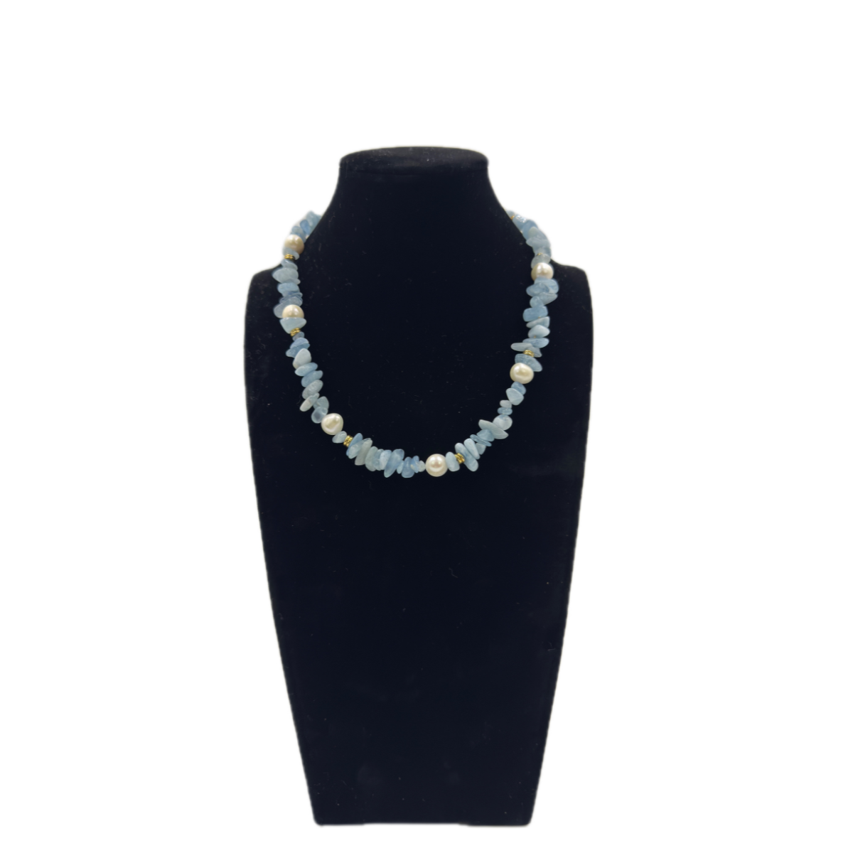 Natural Aquamarine and Freshwater Pearl Necklace | Oceanic Elegance | Adjustable Extension Chain | Resort | Summer