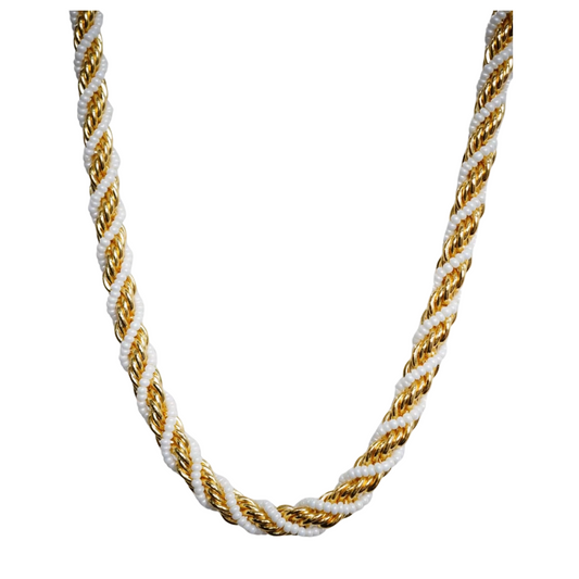 Double-Layered Interwoven Chain Necklace – 18K Yellow Gold Vermeil over Brass & Pearls