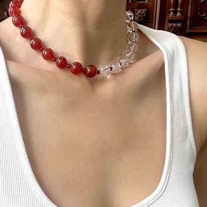 Harmony Elegance Set – Natural Crystal & Red Agate Necklace and Earrings