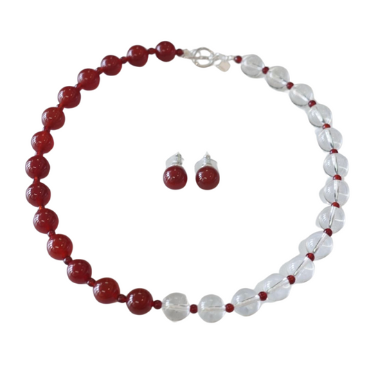 Harmony Elegance Set – Natural Crystal & Red Agate Necklace and Earrings