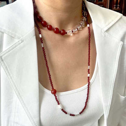 Harmony Elegance Set – Natural Crystal & Red Agate Necklace and Earrings