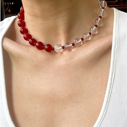 Harmony Elegance Set – Natural Crystal & Red Agate Necklace and Earrings