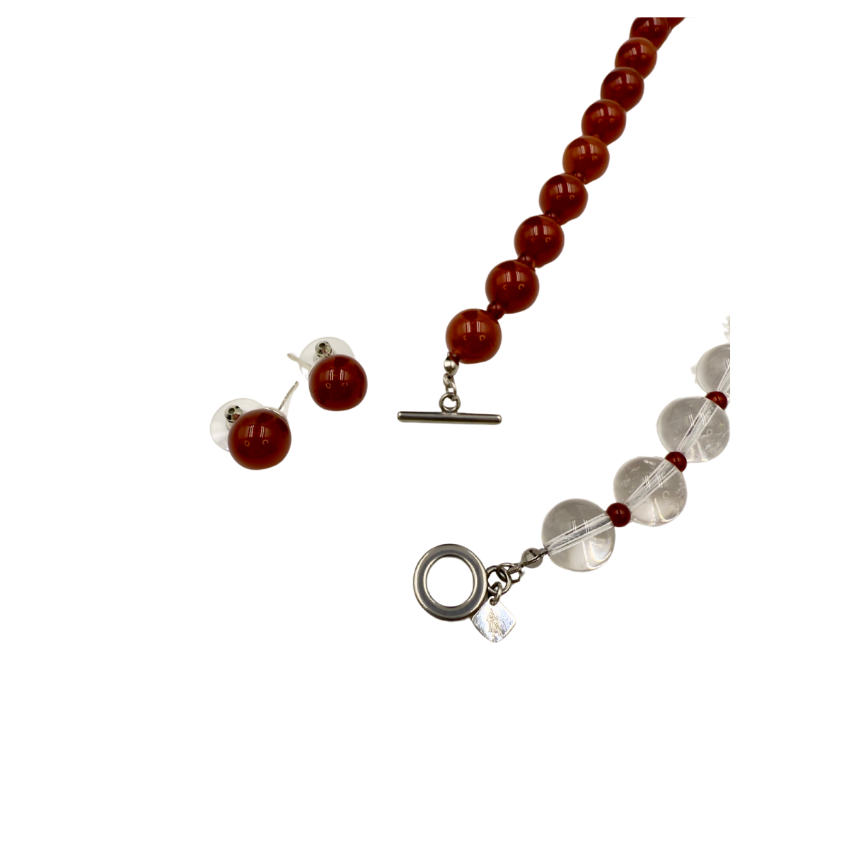 Harmony Elegance Set – Natural Crystal & Red Agate Necklace and Earrings