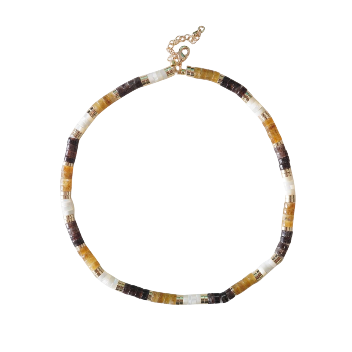 Natural Tourmaline and Metal Disc Beaded Necklace |Stackable | Adjustable Extension Chain