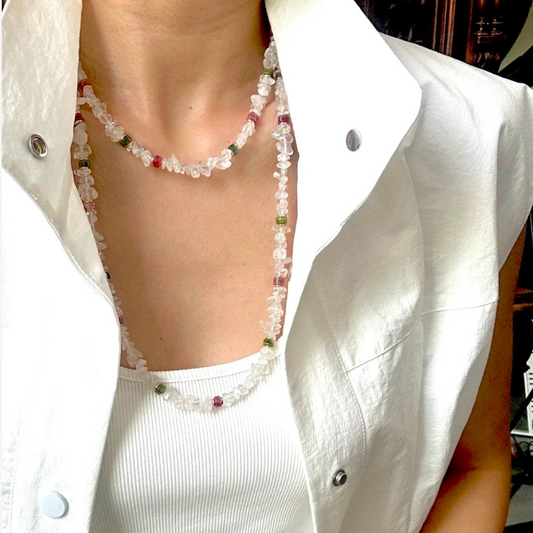 Summer Bliss Natural White Crystal & Tourmaline Necklace