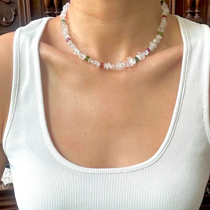 Summer Bliss Natural White Crystal & Tourmaline Necklace