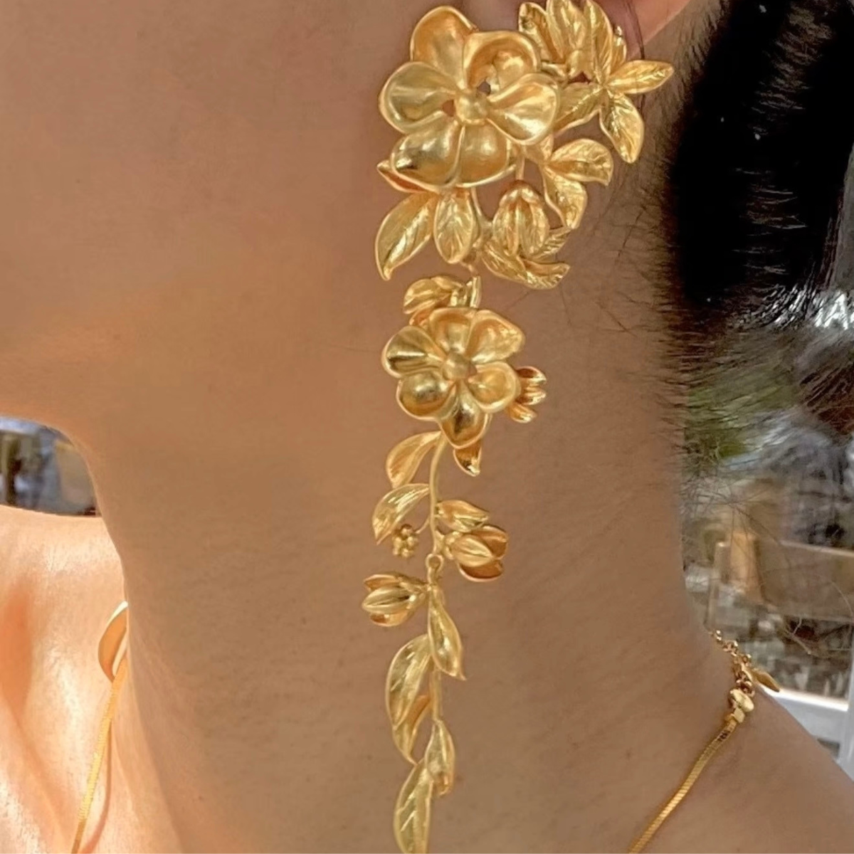 Vintage-Inspired Extra-Long Floral Statement Earrings
