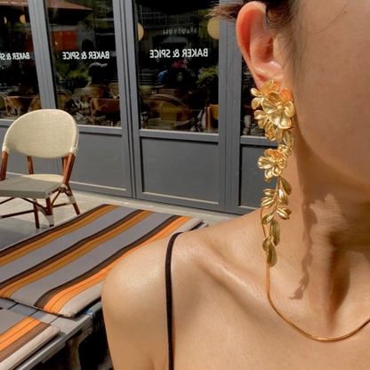 Vintage-Inspired Extra-Long Floral Statement Earrings