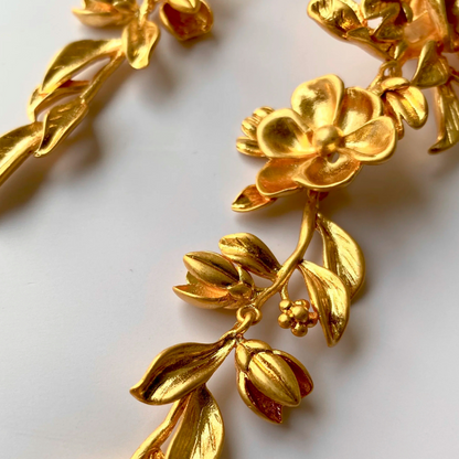 Vintage-Inspired Extra-Long Floral Statement Earrings