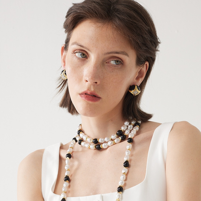 Vintage-inspired Statement Rhinestone encrusted white or black enamel with gold star earring |Stackable |Timeless Classic Revival