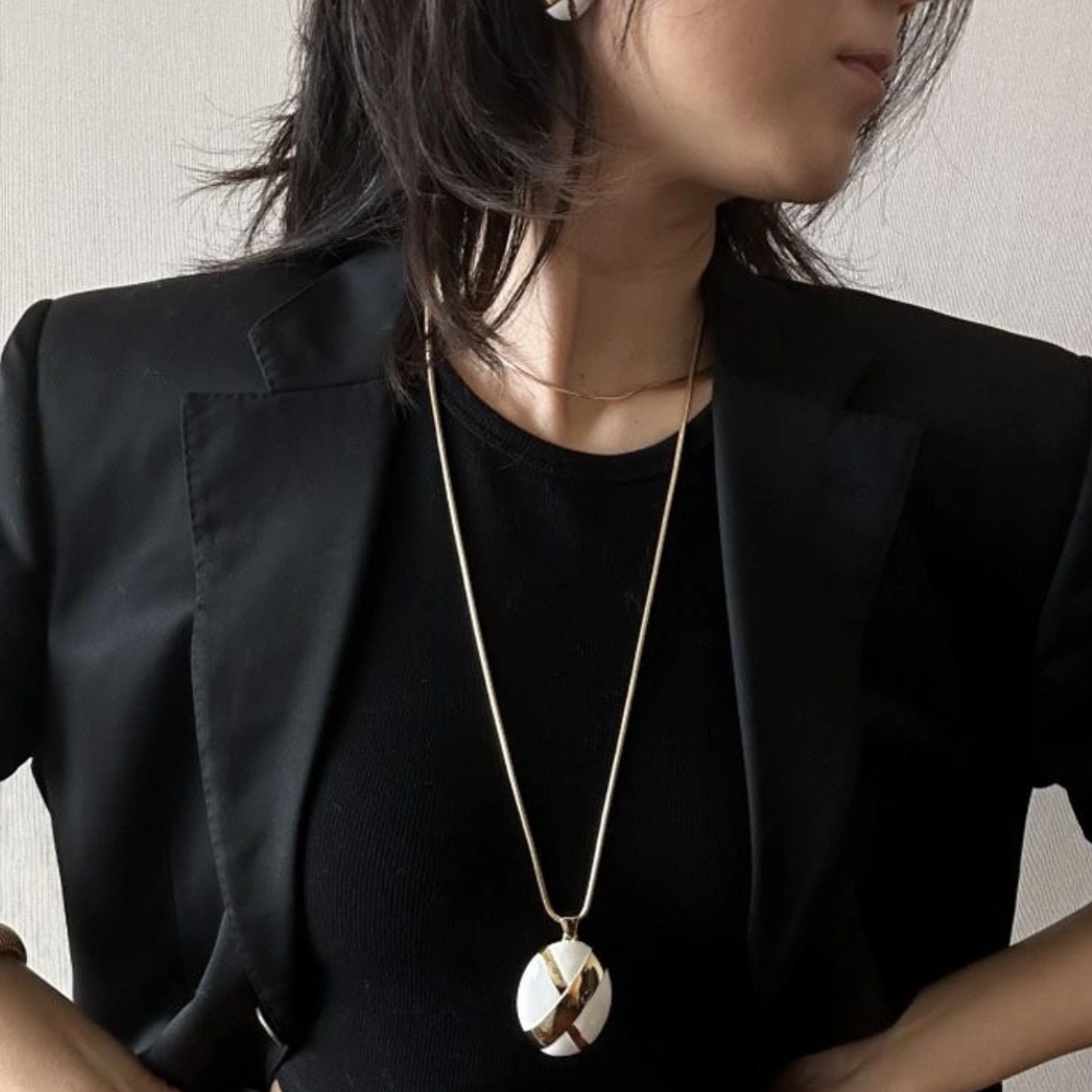 Vintage-inspired Statement Artisan Hand-Painted Black or White Enamel Oval Pendant Necklace |Stackable |Timeless Classic Revival