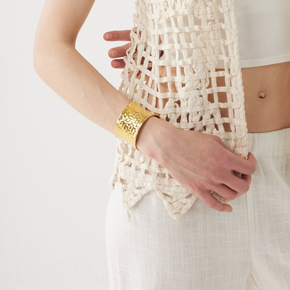 Vintage-inspired Statement Woven Wide luxurious Cuff |18k yellow gold vermeil over brass