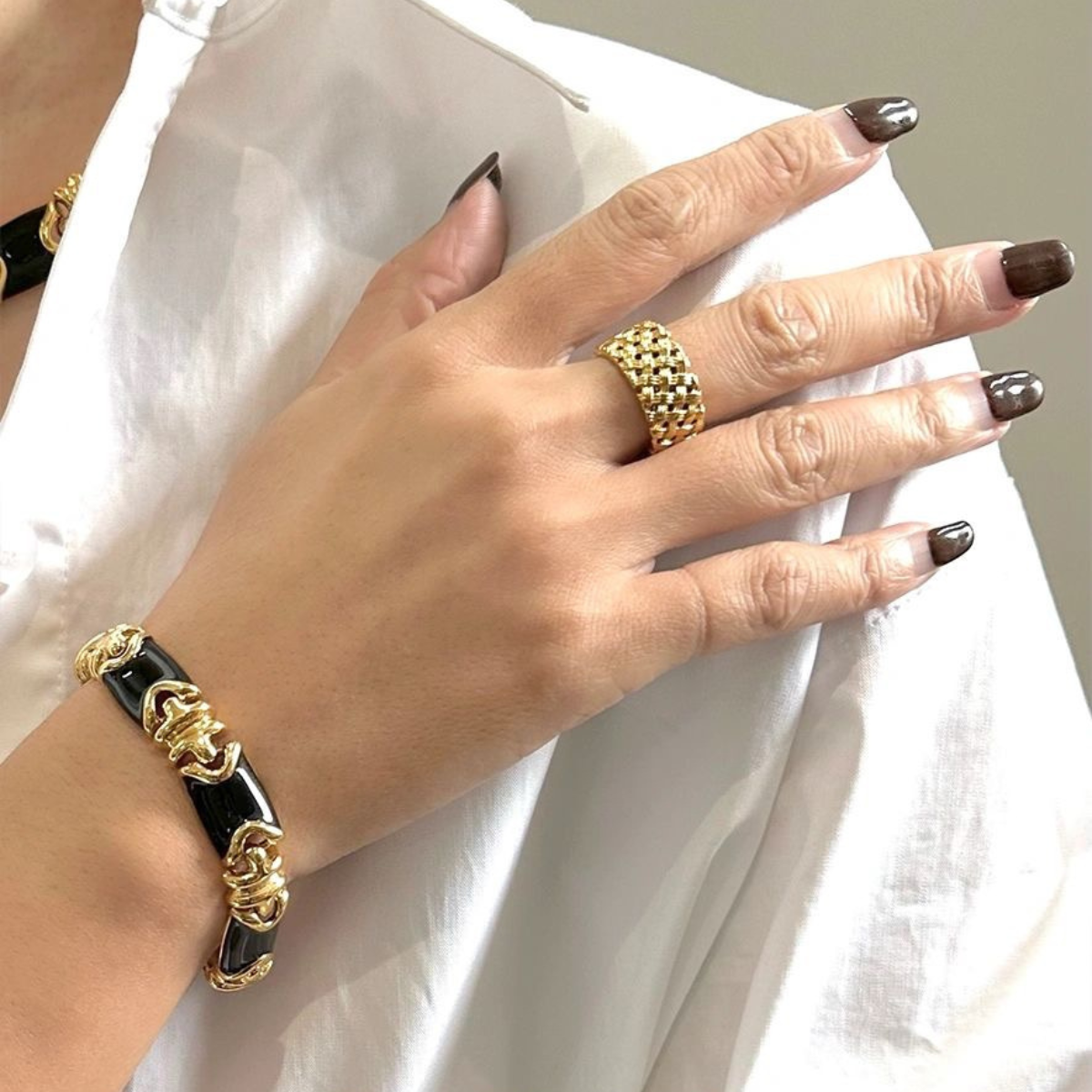 Vintage-inspired Statement White Artisan Hand-Painted Enamel Bracelet |Stackable |Timeless Classic Revival