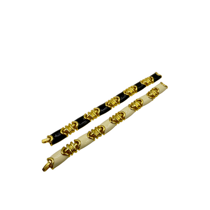 Vintage-inspired Statement White Artisan Hand-Painted Enamel Bracelet |Stackable |Timeless Classic Revival