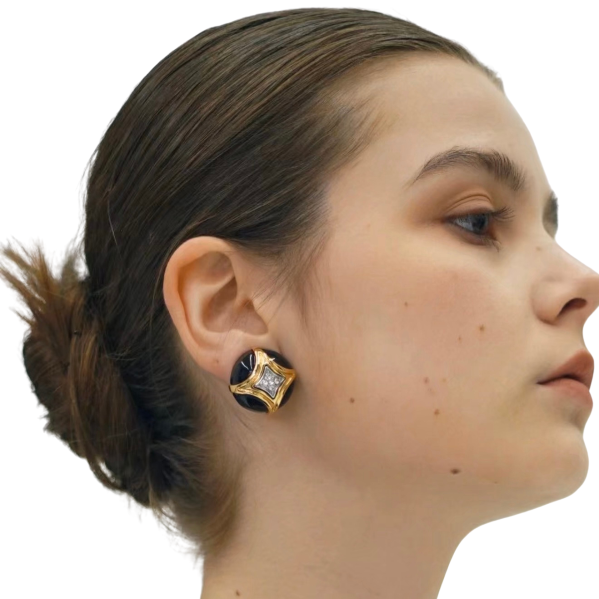 Vintage-inspired Statement Rhinestone encrusted white or black enamel with gold star earring |Stackable |Timeless Classic Revival