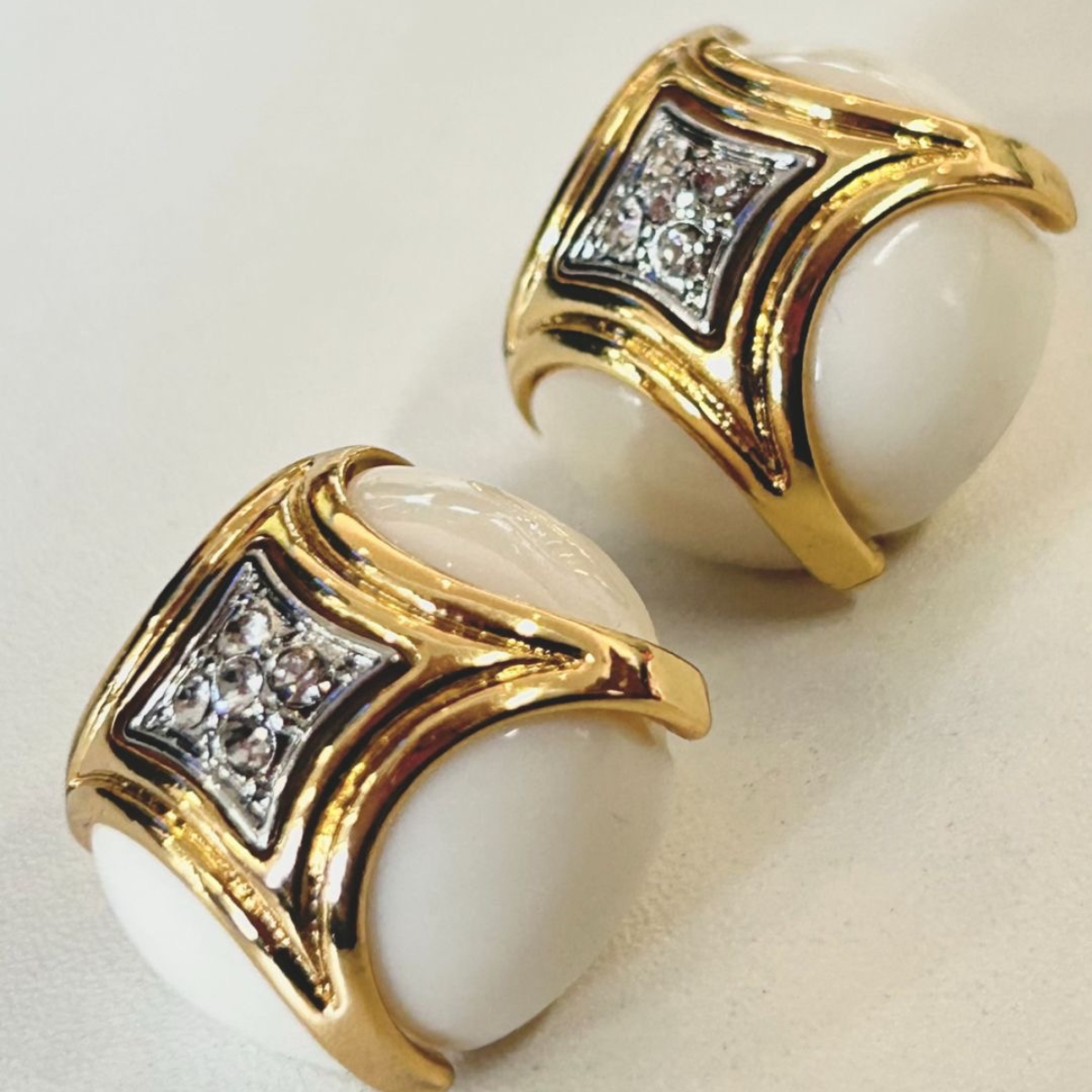 Vintage-inspired Statement Rhinestone encrusted white or black enamel with gold star earring |Stackable |Timeless Classic Revival