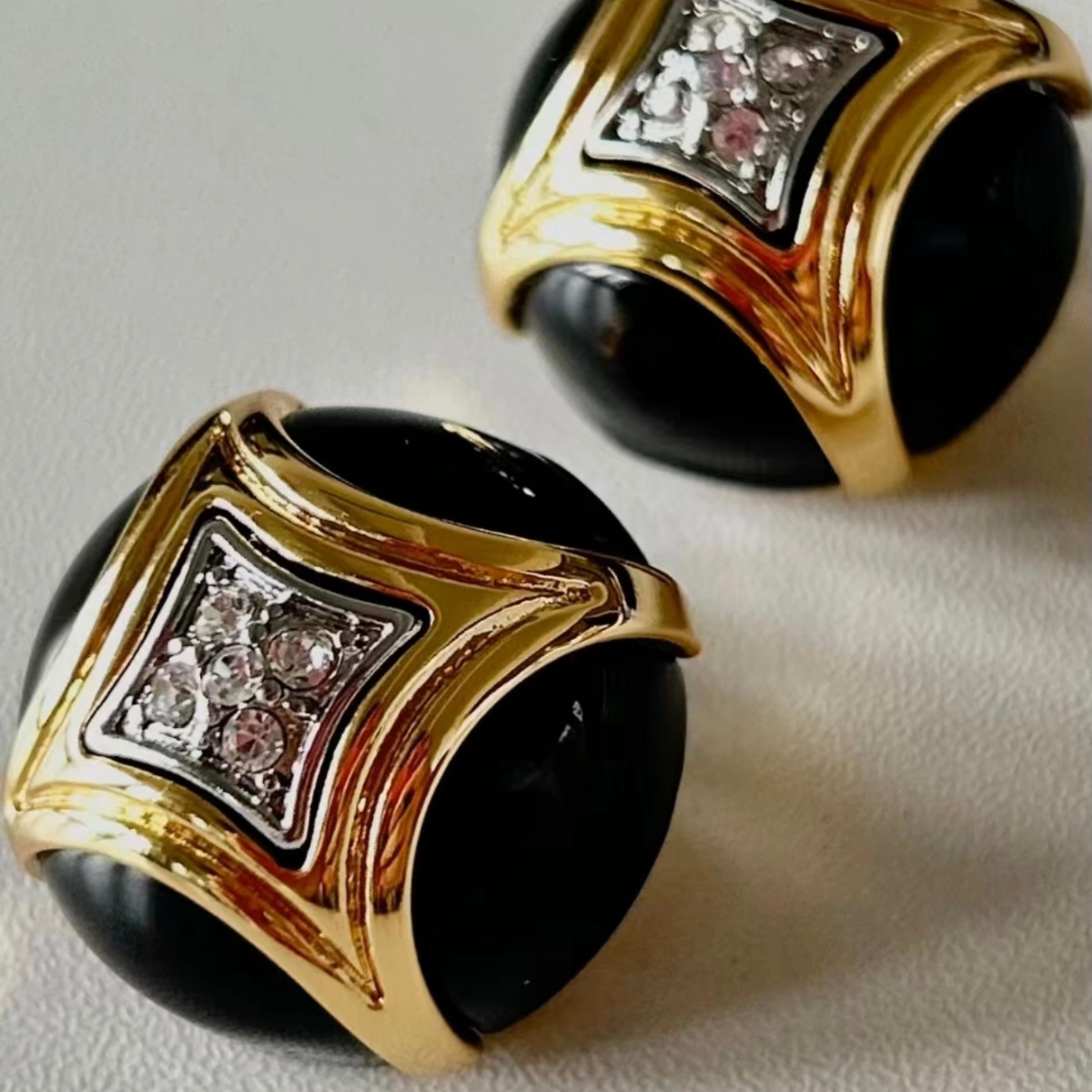 Vintage-inspired Statement Rhinestone encrusted white or black enamel with gold star earring |Stackable |Timeless Classic Revival