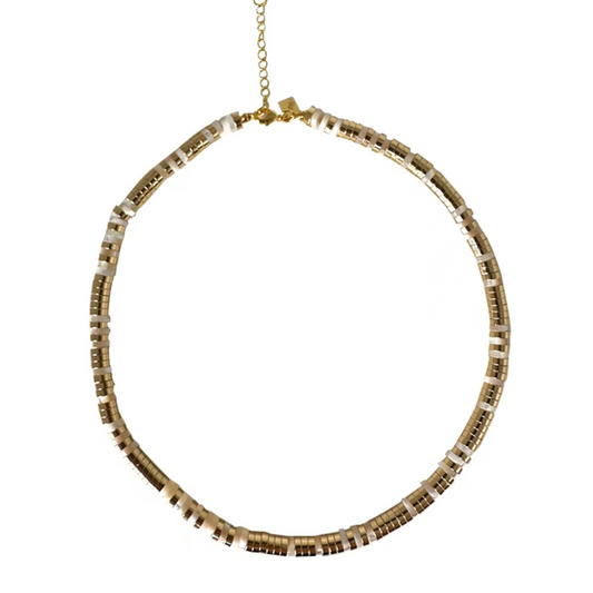 Vintage Charm Necklace – Natural Shell & Metal Disc Beads